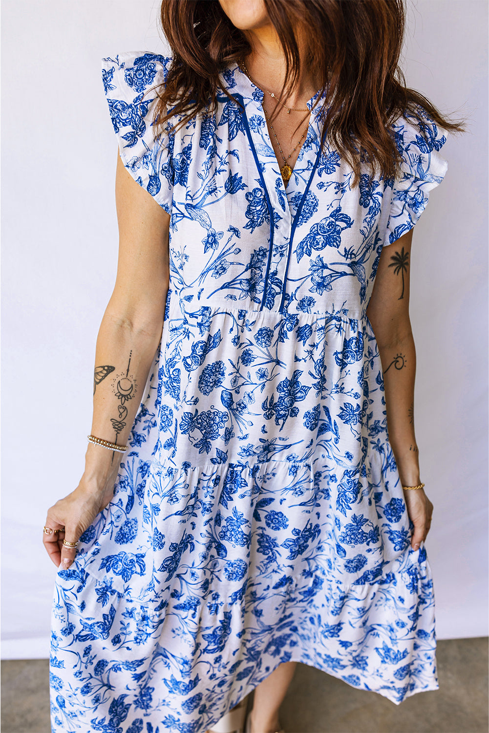 Blue Floral Midi Dress