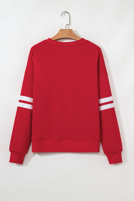 Fiery Red Sequined Baseball Varsity Sweatshirt
