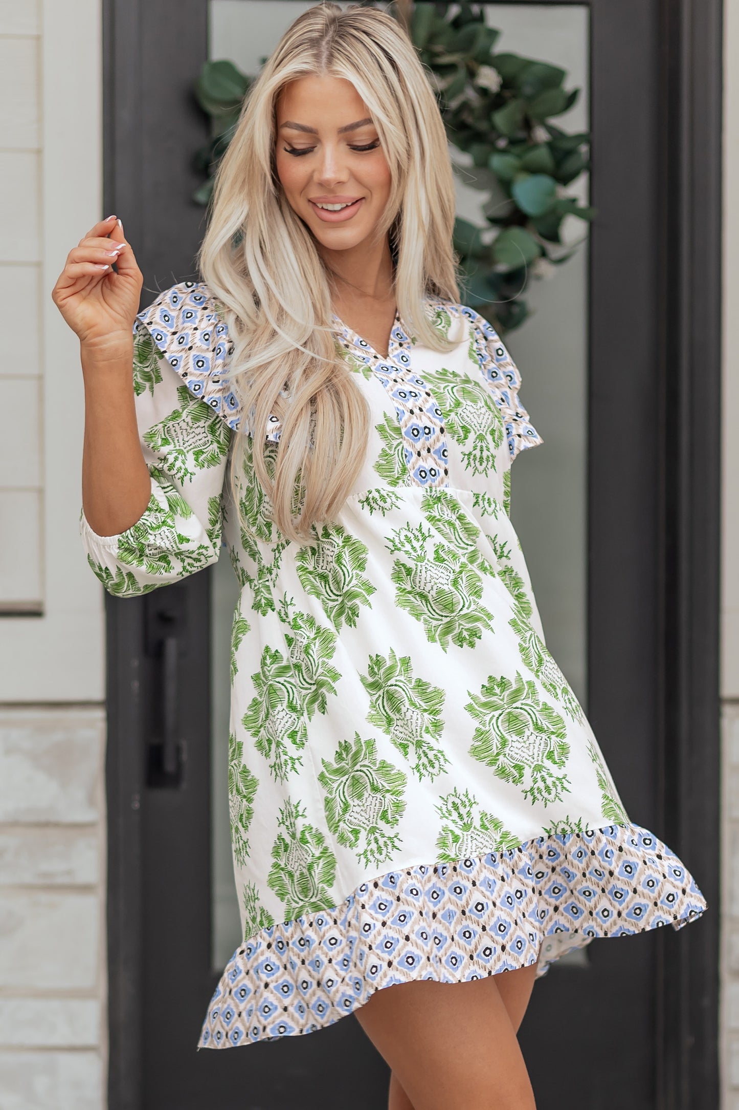 Green Floral Mini Dress