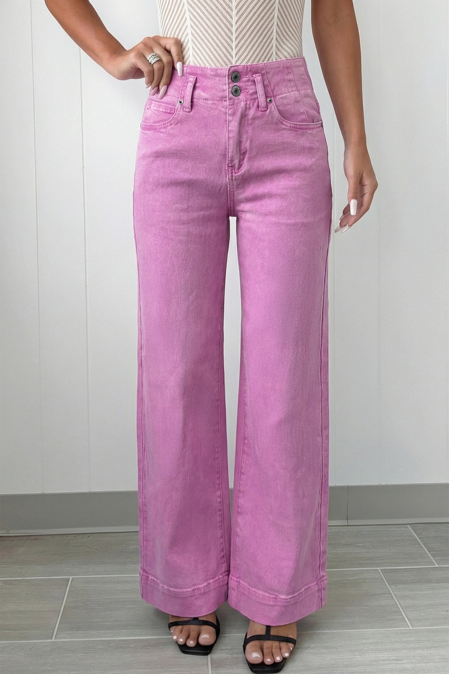 Double-Button High Waist Flared Bottom Jeans