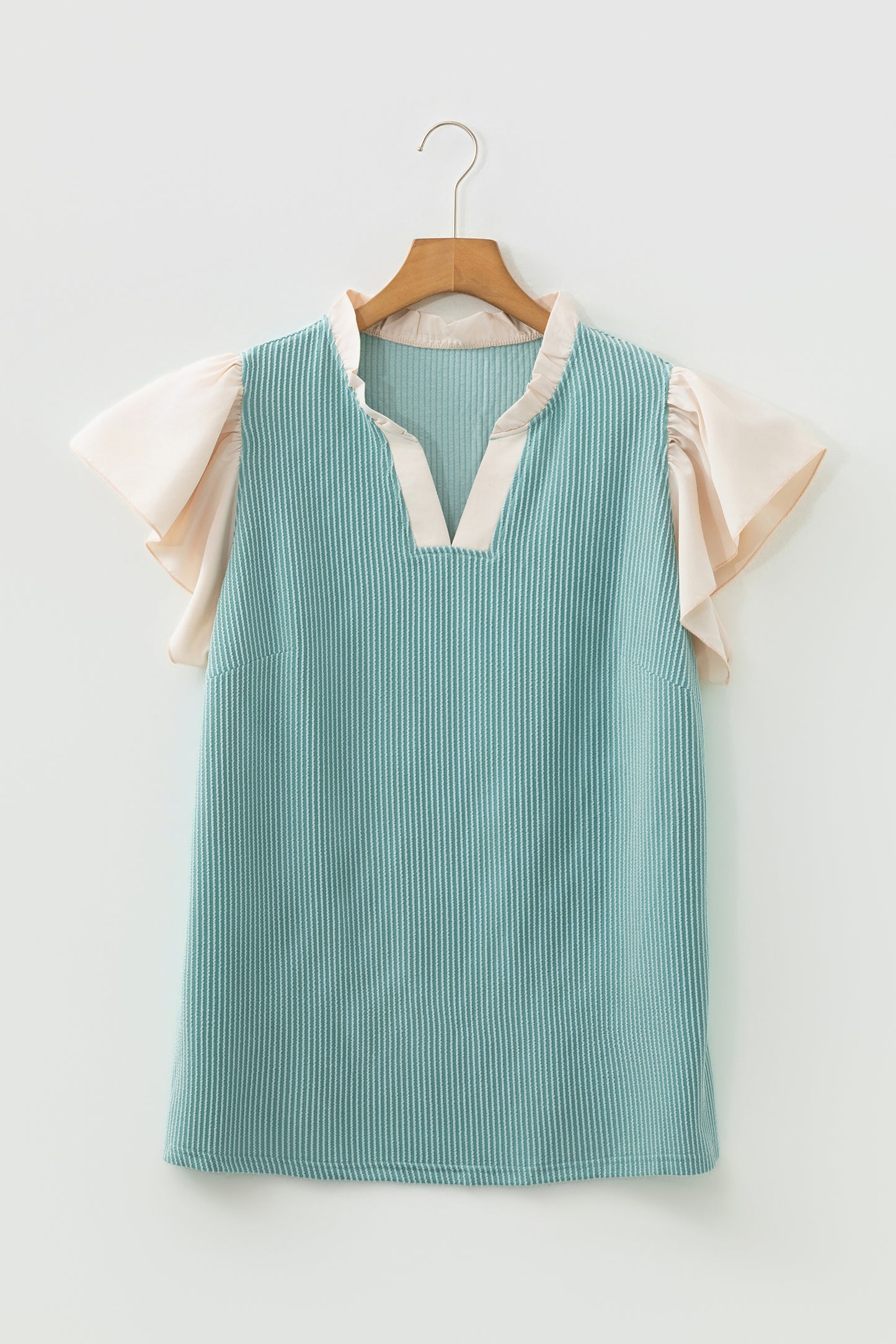 Ruffled Sleeve Ribbed Blouse in Plus Size