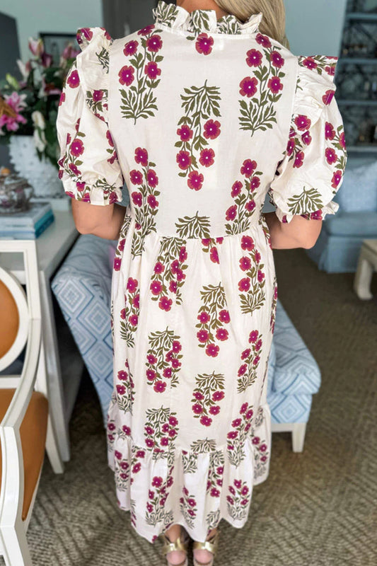 Floral Bubble Sleeve Maxi Dress