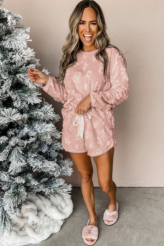 Pink Leopard Fleece Two Piece Lounge Set