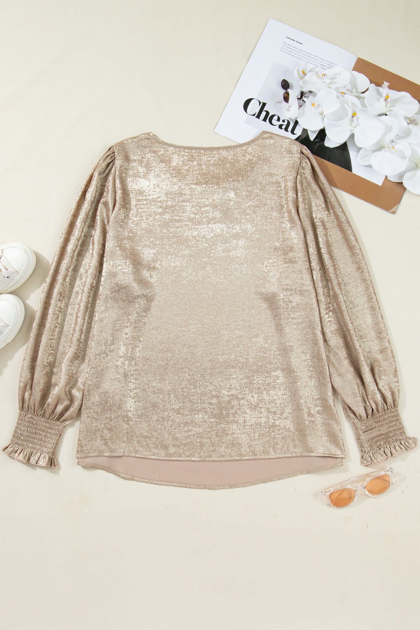Metallic Flounce Sleeve Blouse in Plus Size