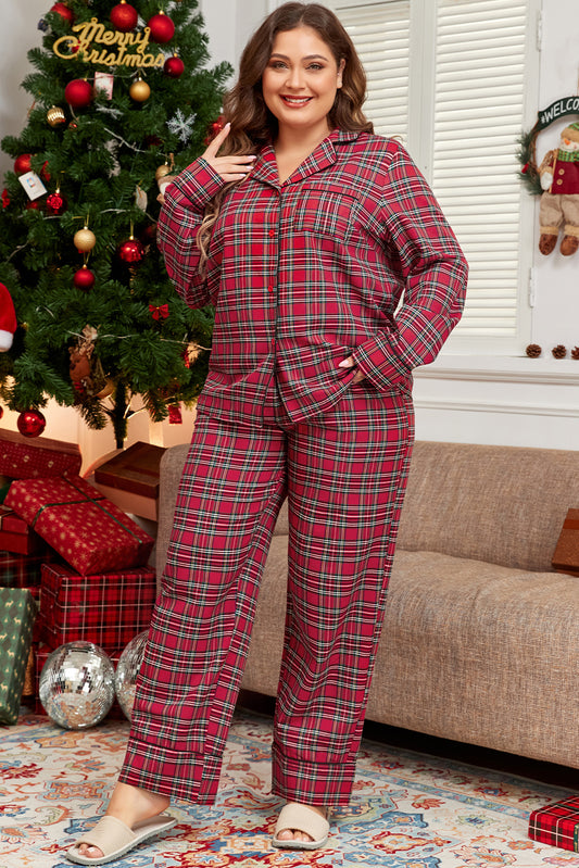 Red Plaid Plus Size Lounge Set