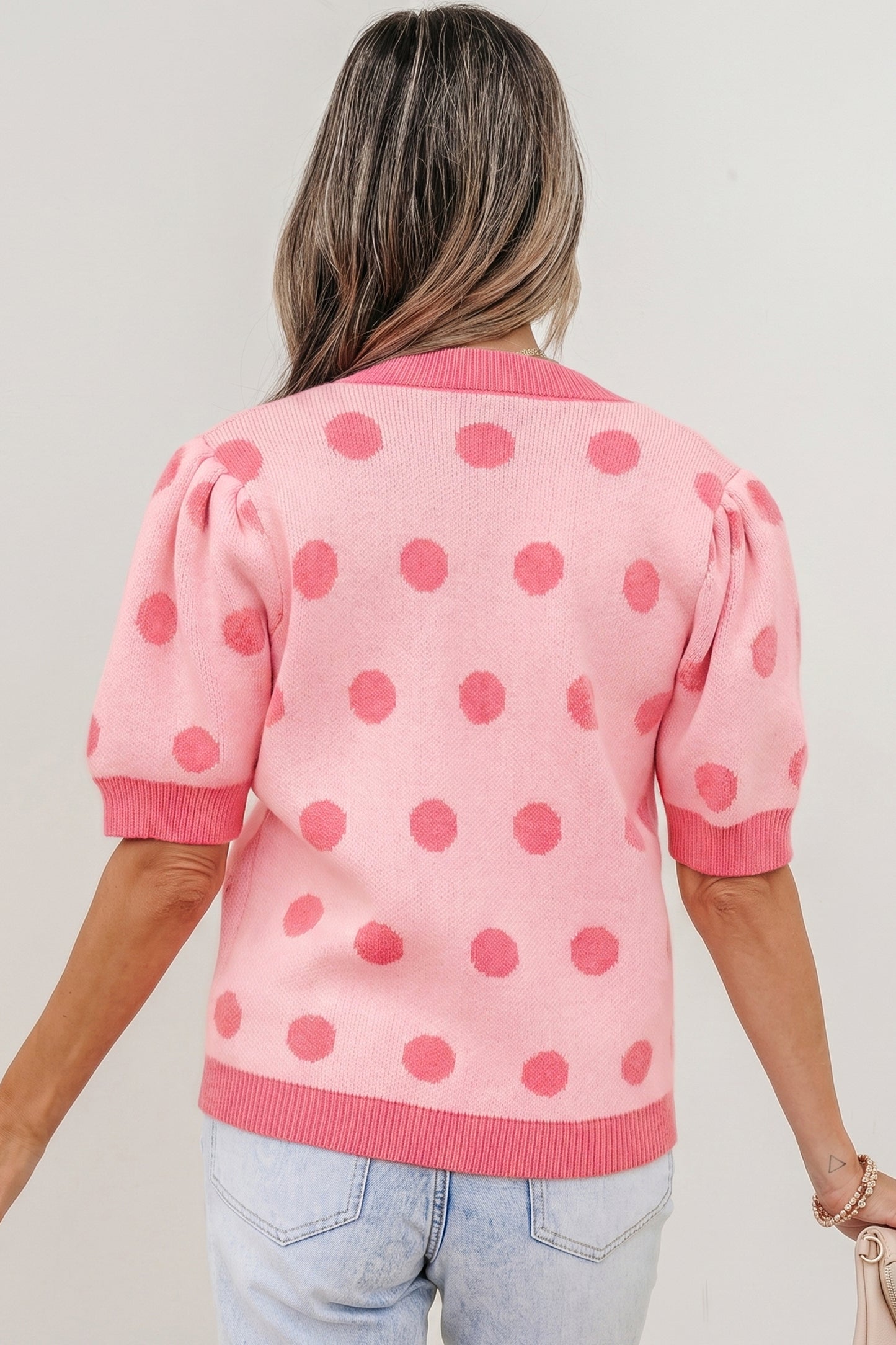 Polka Dot Puff Short Sleeve Sweater