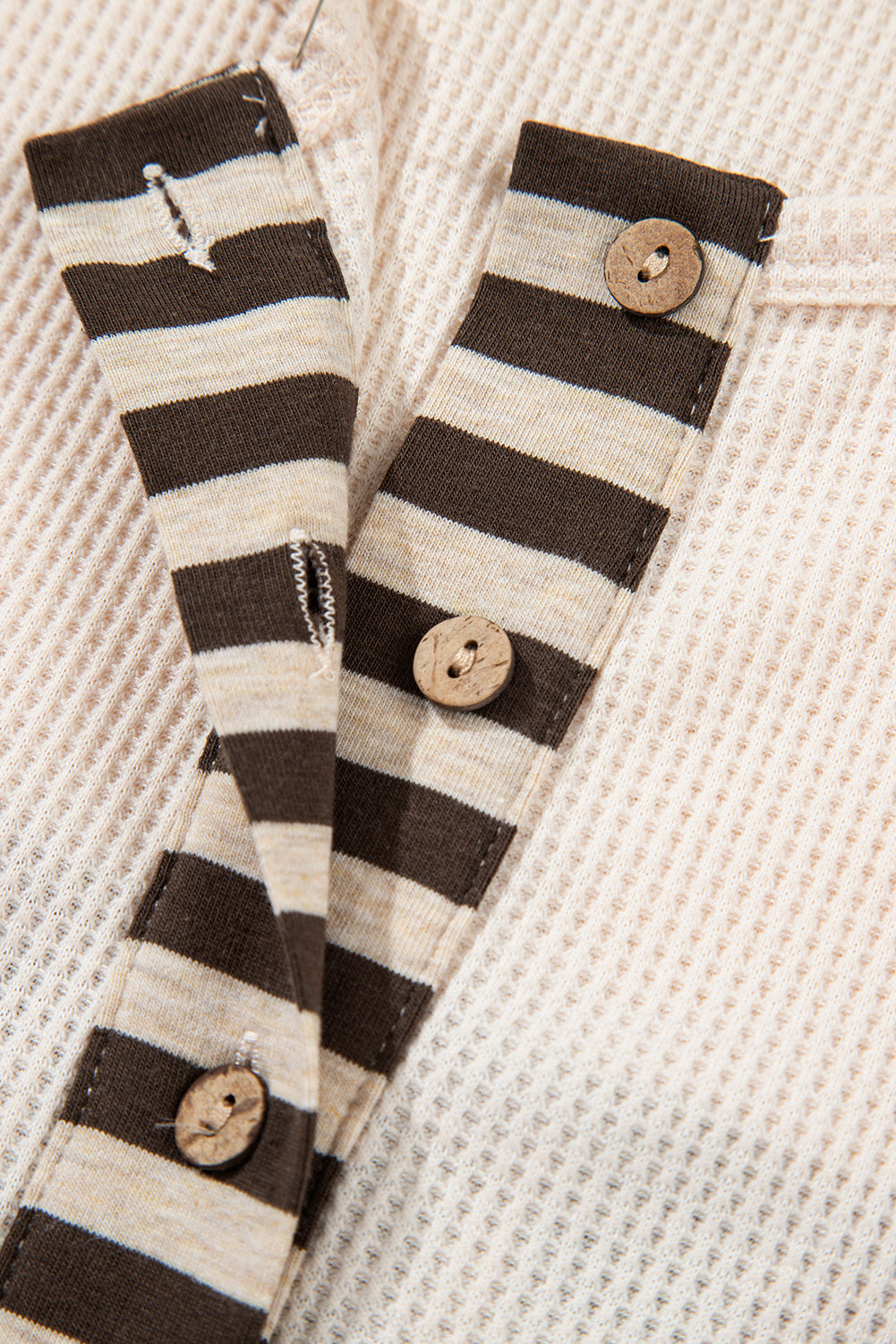 Parchment Waffle Half Button Plus Size Pullover