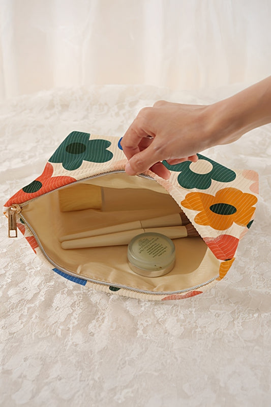 Corduroy Floral Print Makeup and Storage Bag