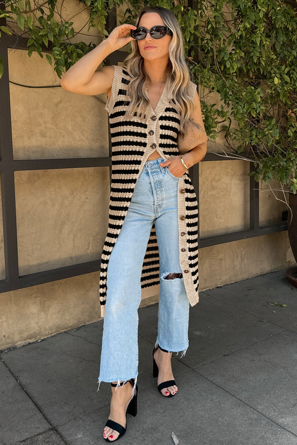 Parchment Buttoned Front Pencil Sweater Dress