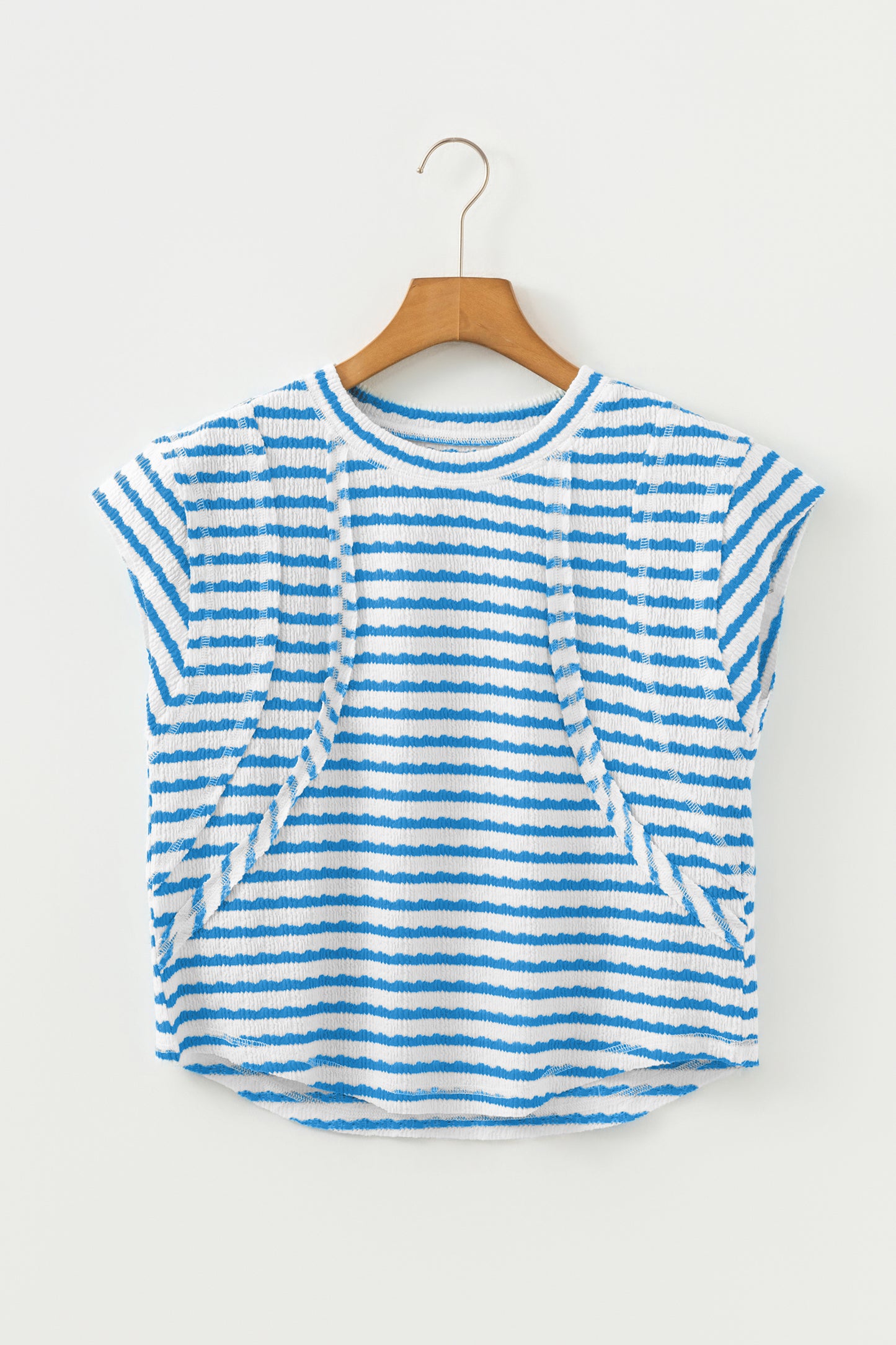 Blue Striped Textured T-Shirt