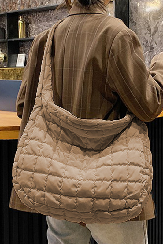Beige Quilted Large Shoulder Bag