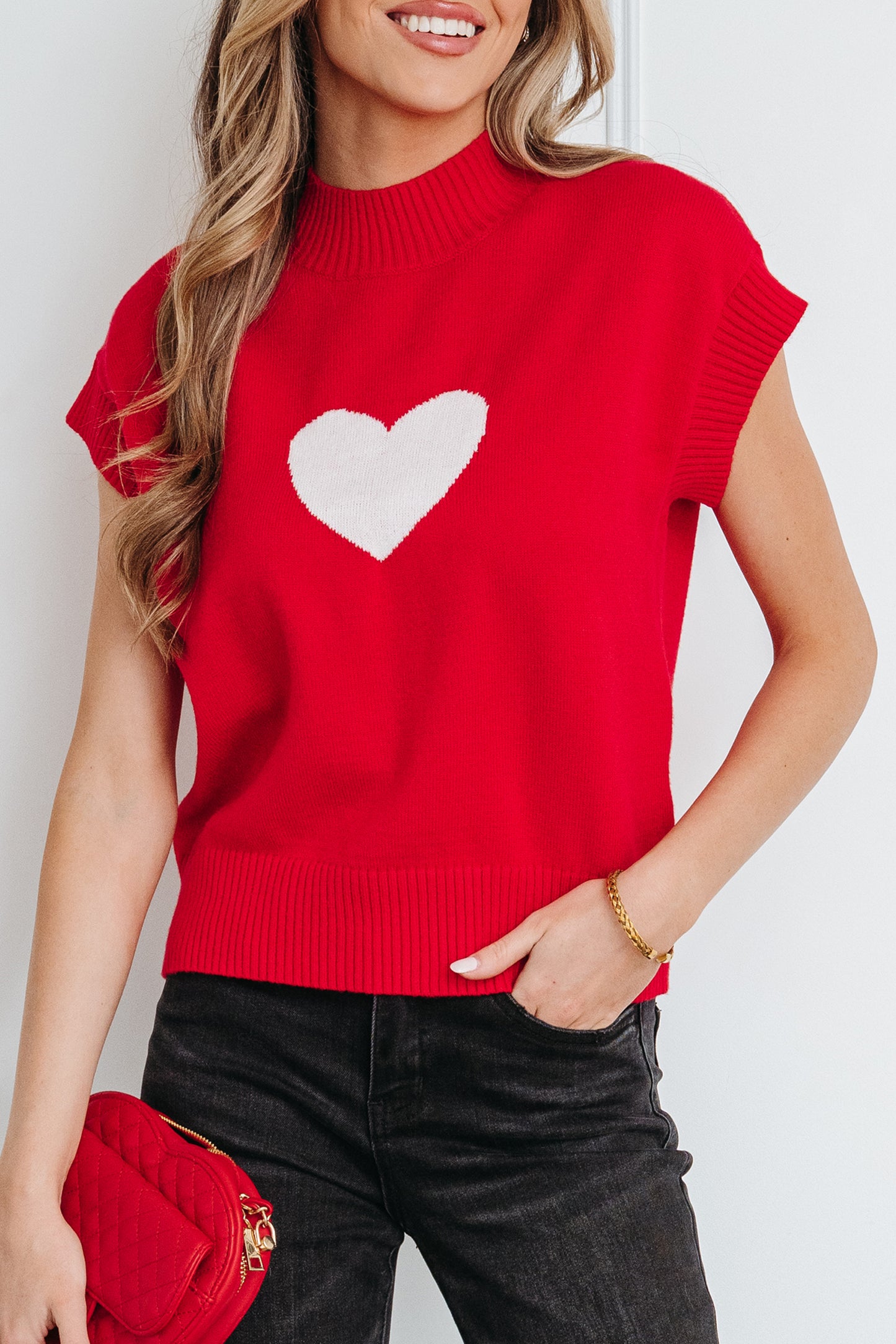 Red Heart Cropped Sweater
