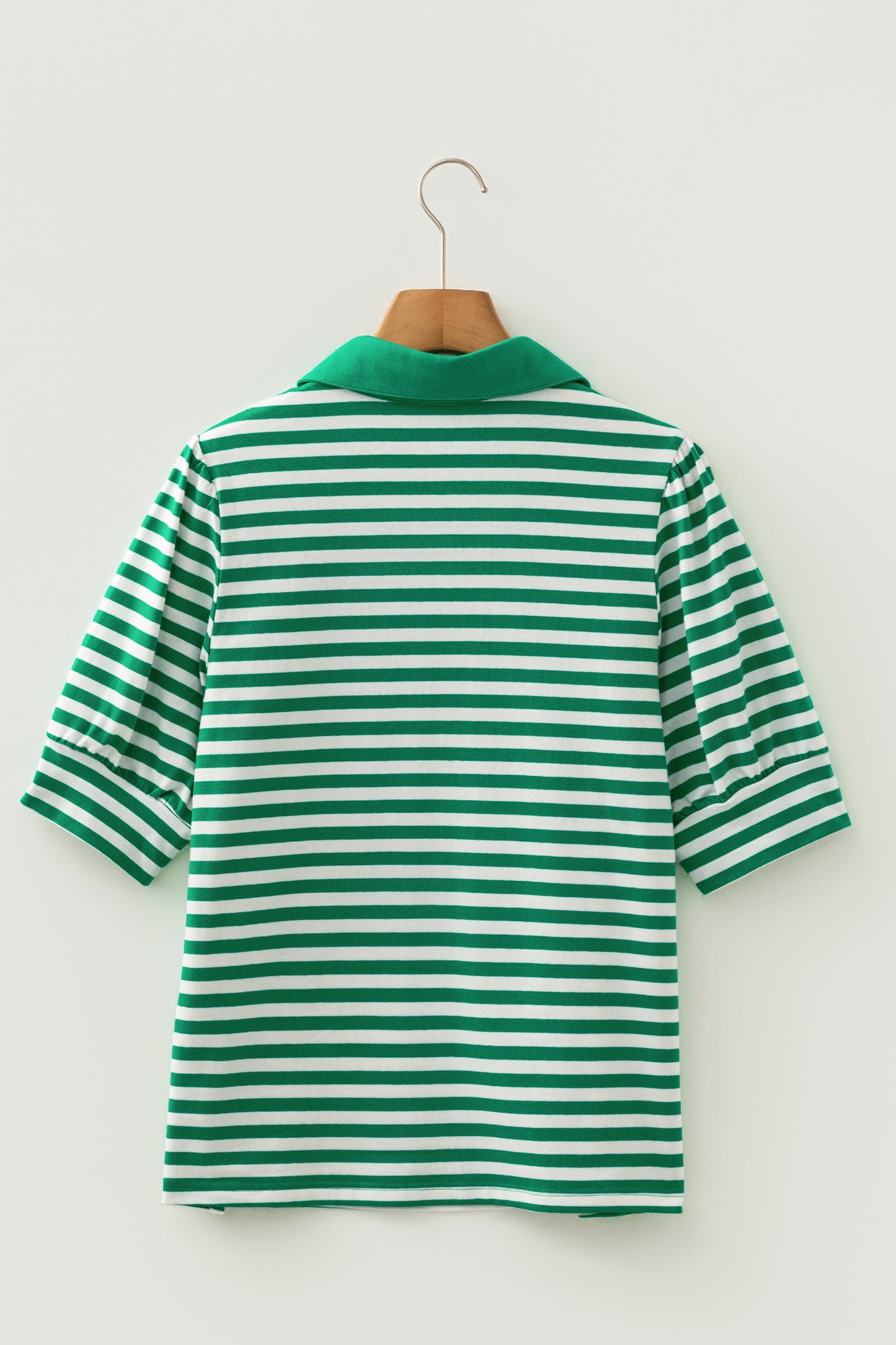 Green Striped Puff Sleeve Top
