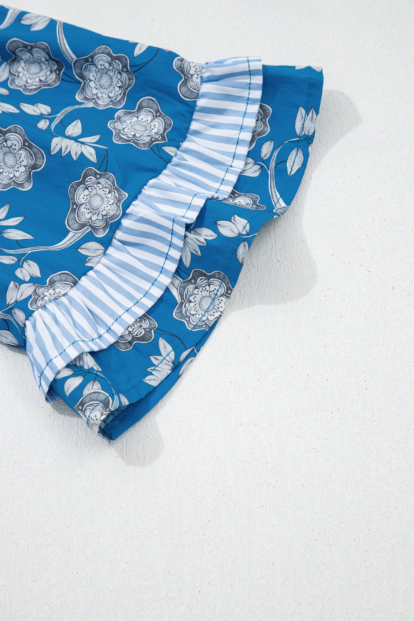 Blue Floral Short Sleeve Blouse