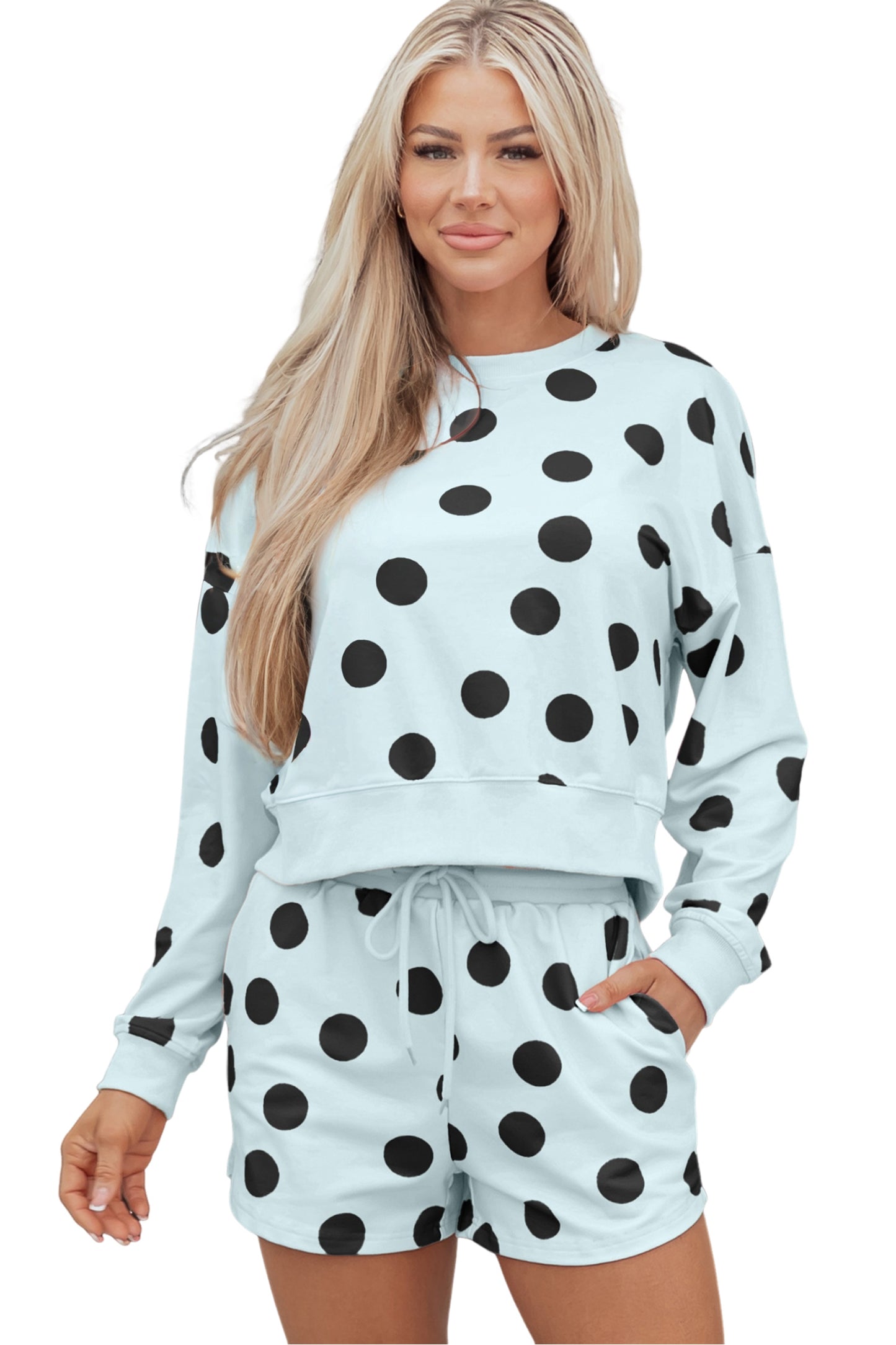 Polka Dot Print Pullover & Shorts Set