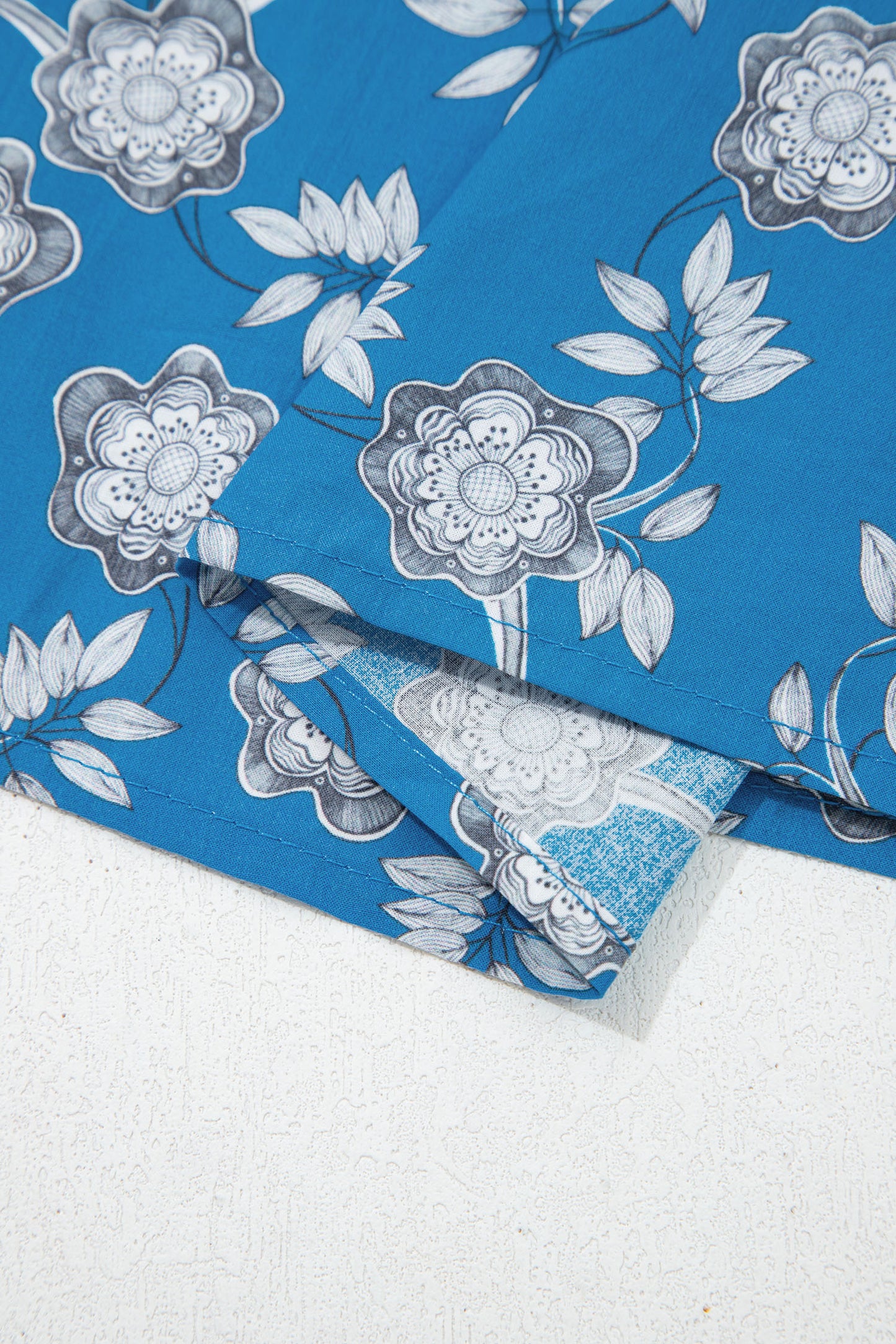 Retro Blue Floral Print Blouse