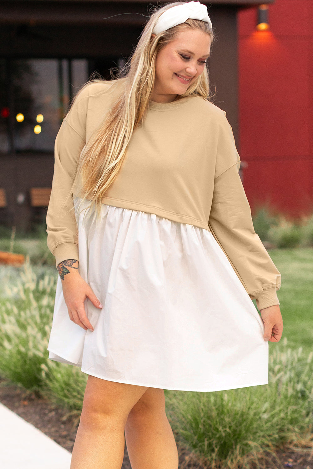 Apricot Ruffled Plus Size Mini Dress