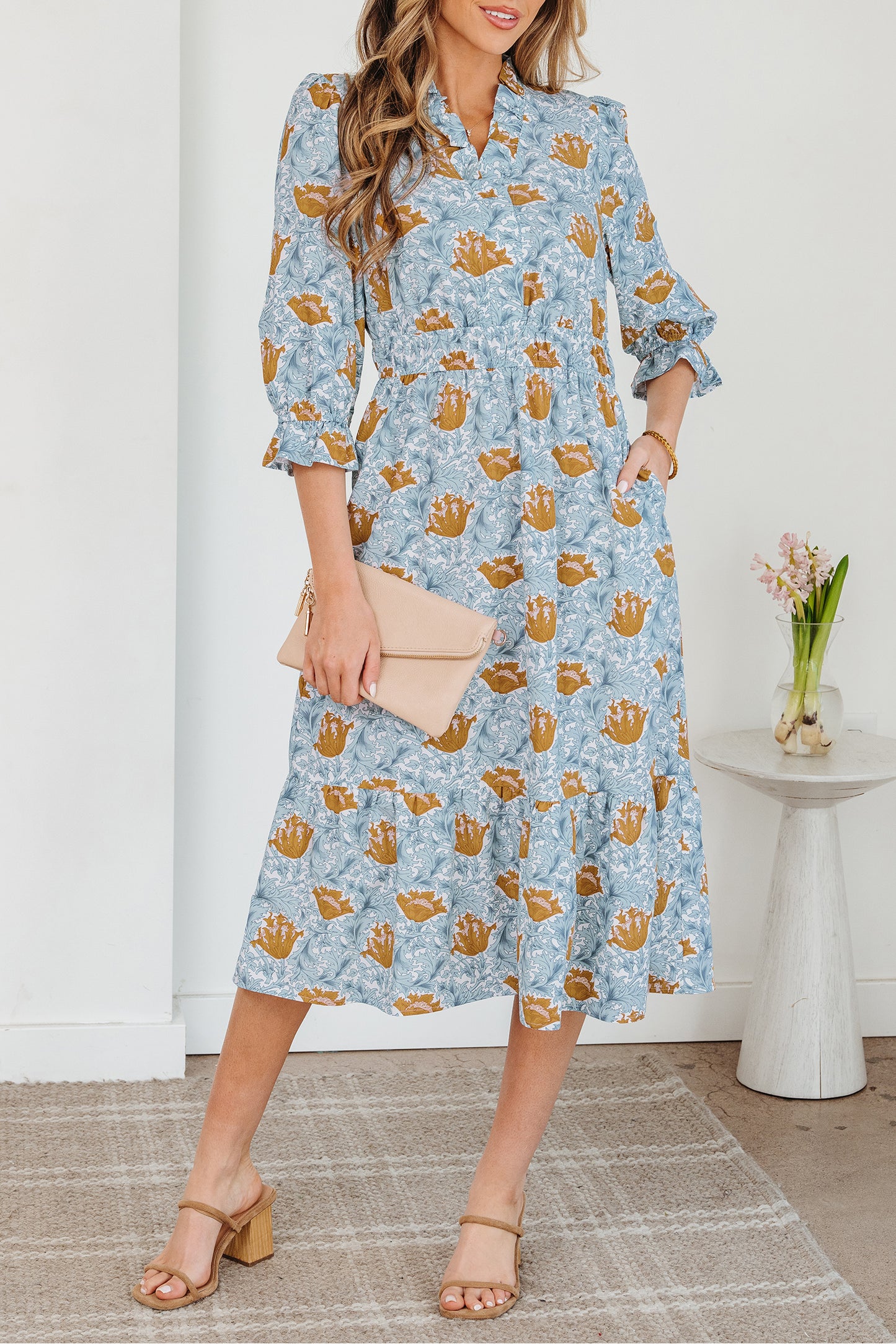 Floral Print Frilled Neck Dress