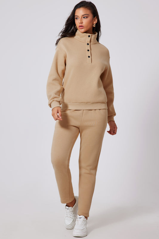 Half Button Sweatshirt and High Waist Sweatpants Set in Parchment