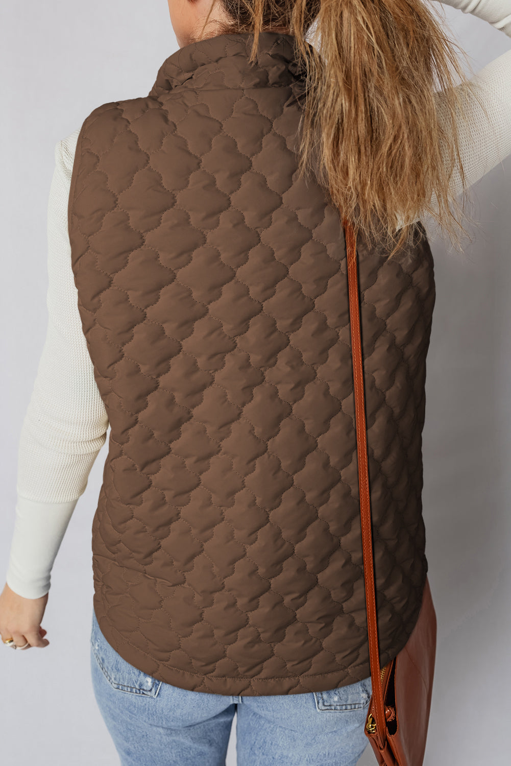 Flower Quilted Snap Button Vest in Brown