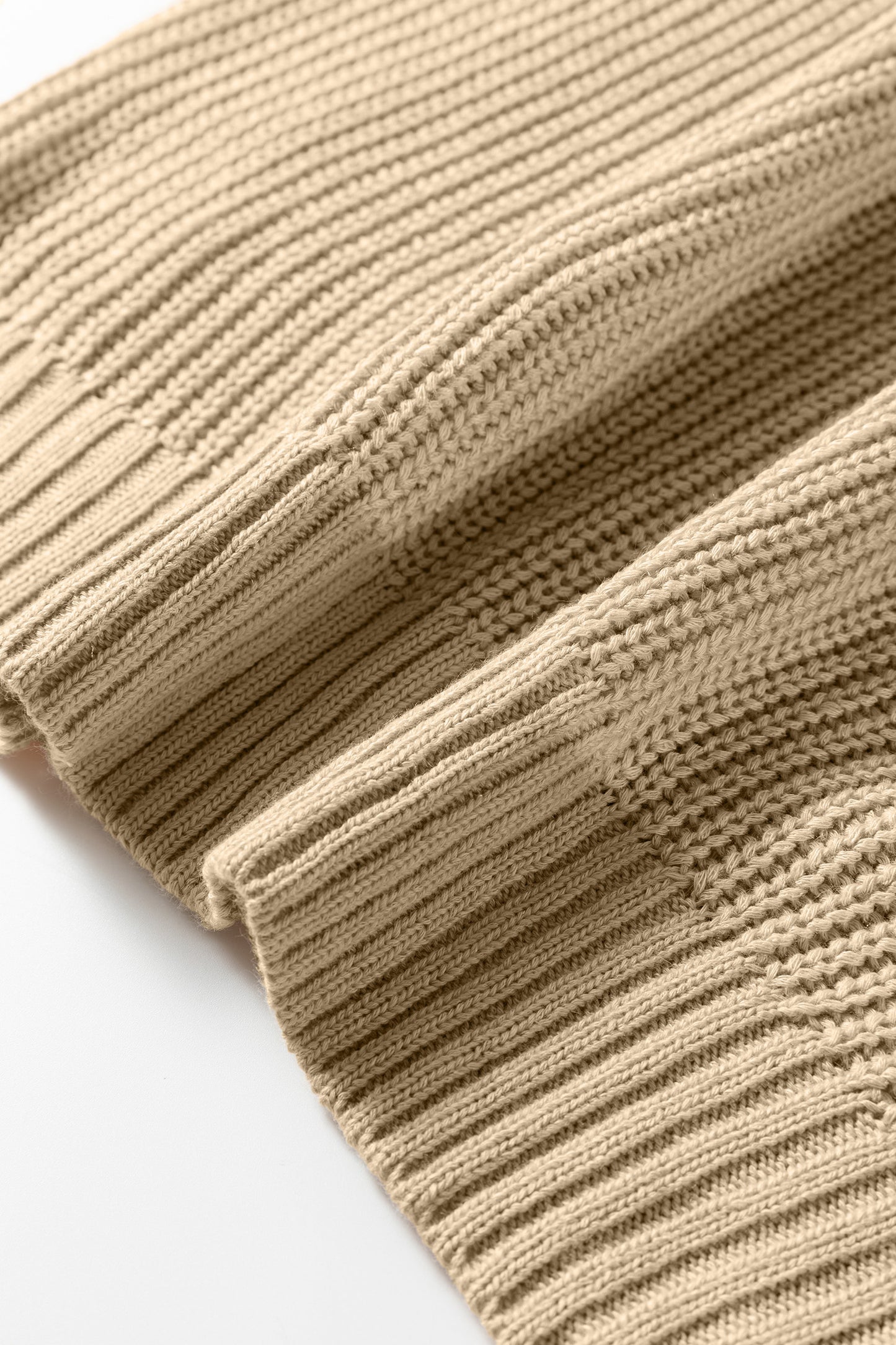 French Beige Sweater Top with Knit Sleeve